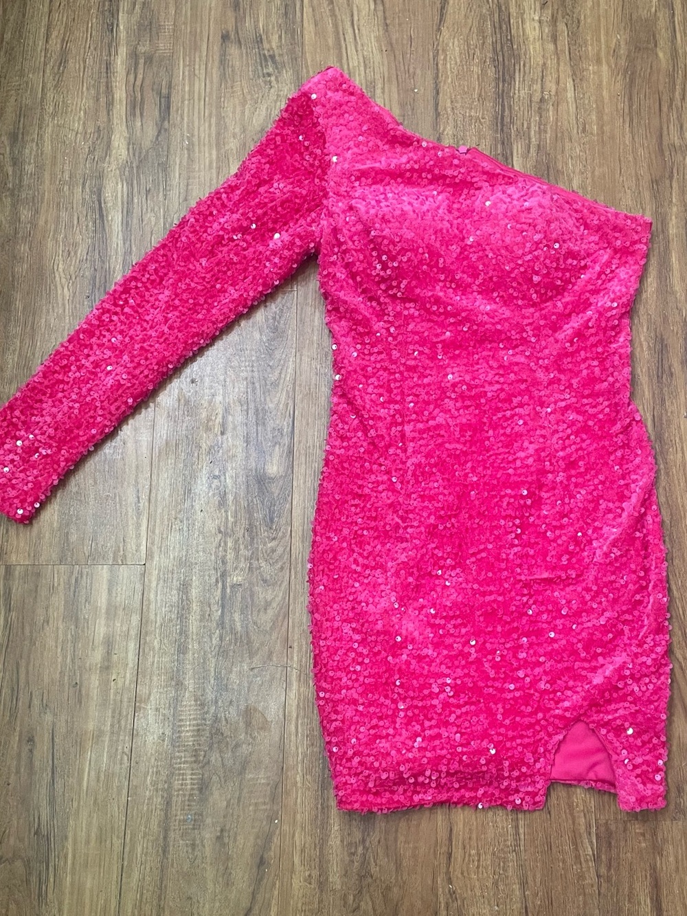 One-Shoulder Hot Pink Sequin Mini Dress